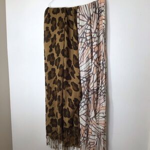 2 scarf bundle women animal print fringe boho multicolor